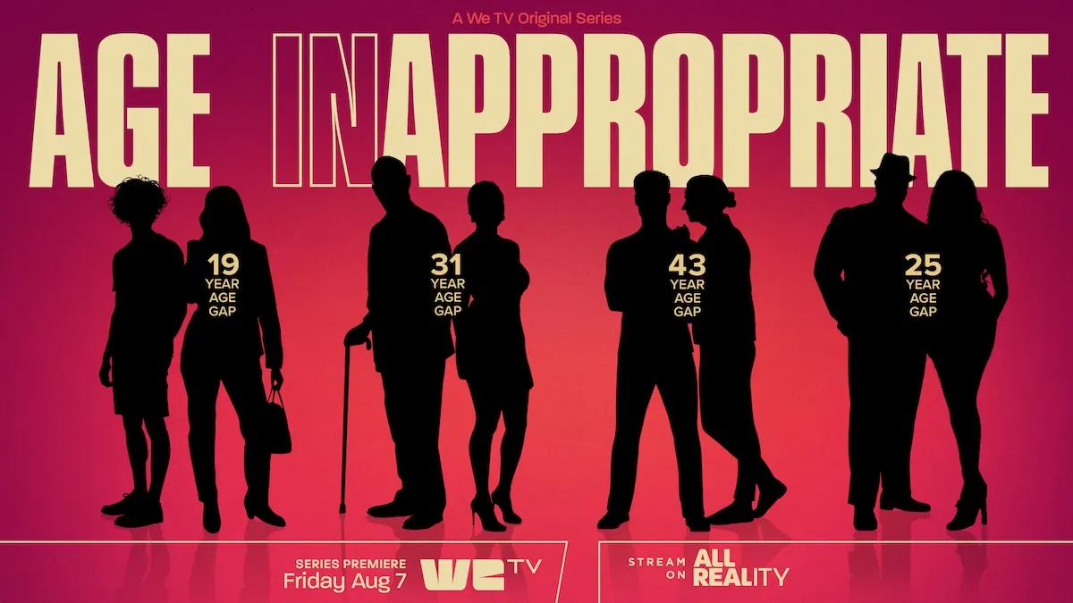Key art for We TV's 'Age Inappropriate' featuring silhouettes of four couples
