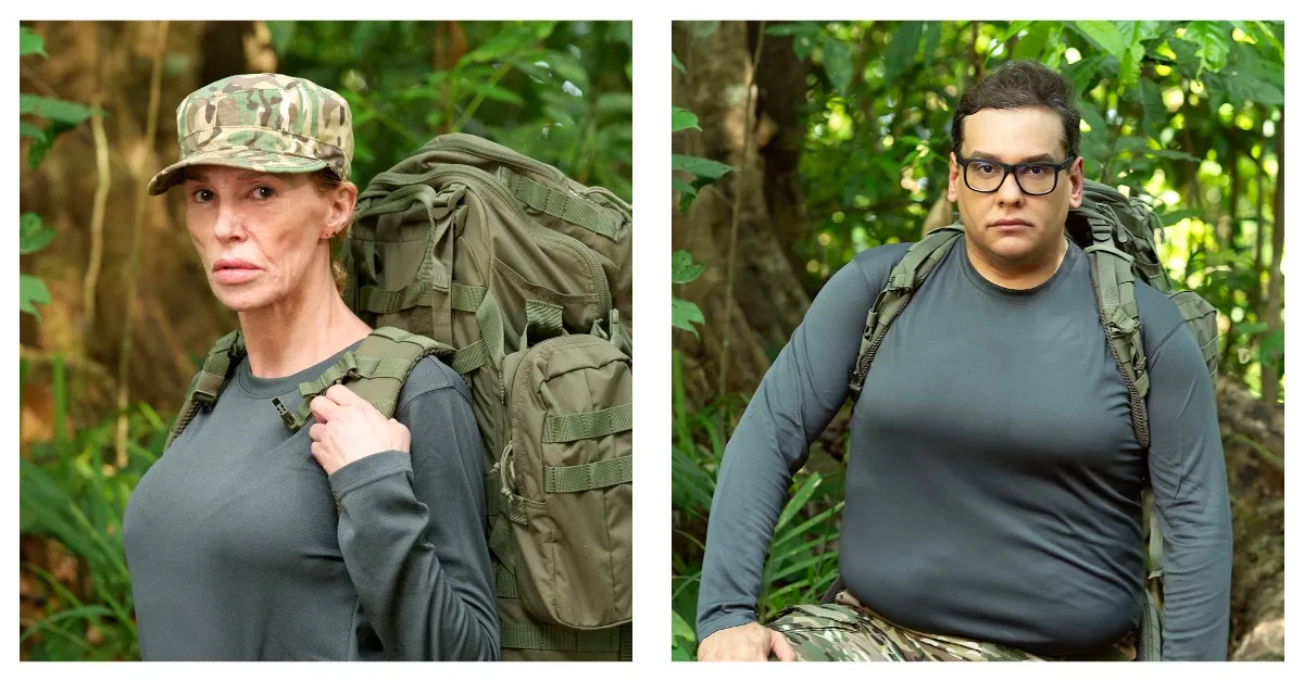 Portraits of Brandi Glanville and George Santos in military fatigues for 'Special Forces' Season 5