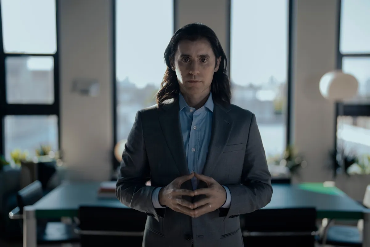 Jared Leto with long dark hair in 'WeCrashed'