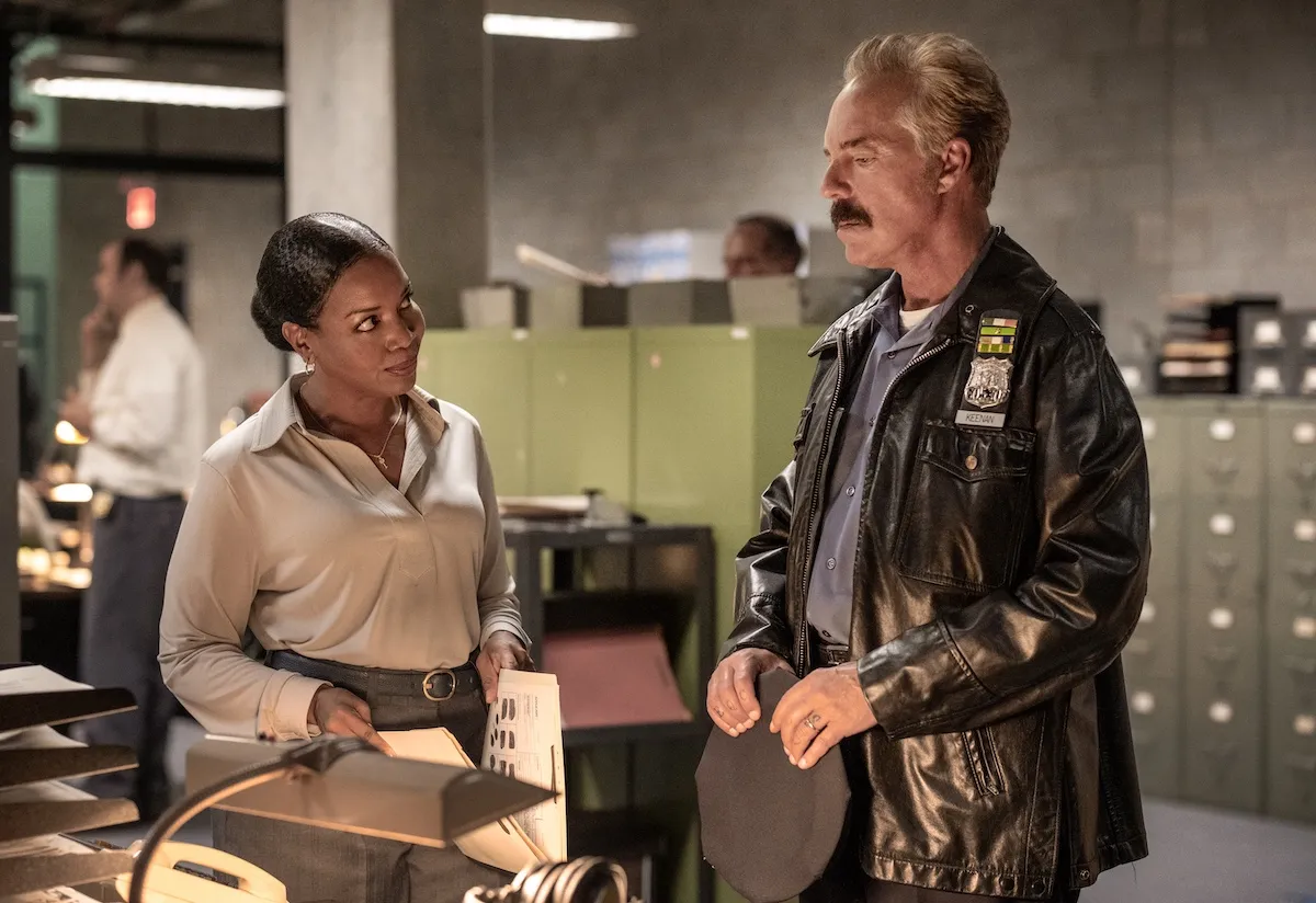 Jessica Frances Dukes looking at Titus Welliver in 'The Westies'