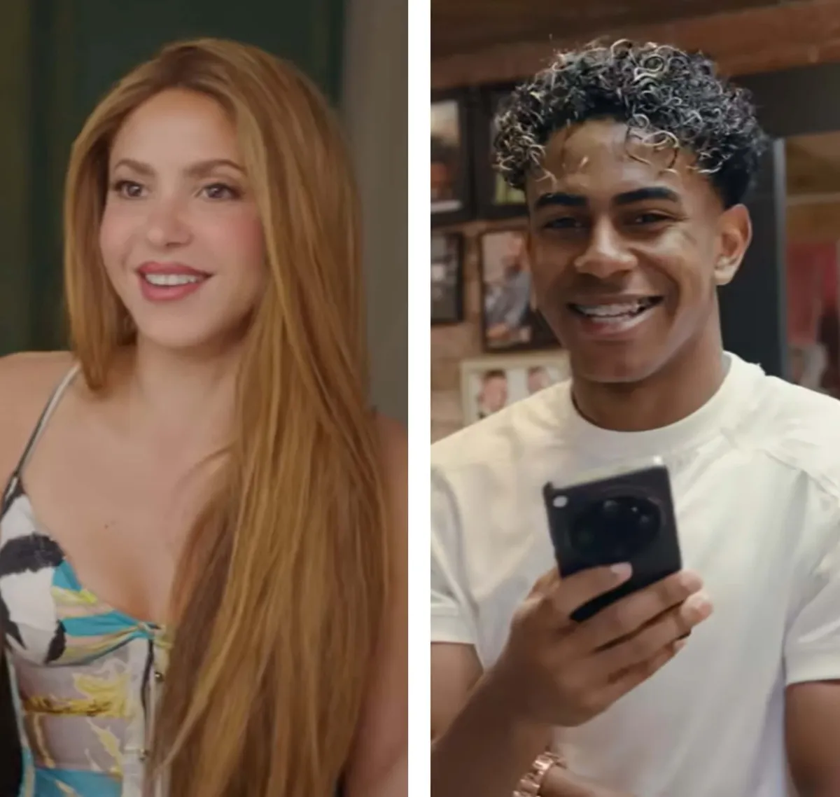 (L) Screenshot of Shakira, (R) Screenshot of Lamine Yamal