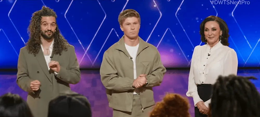 Screenshot of Mark Ballas, Robert Irwin, and Shirley Ballas on the set of 'Dancing with the Stars: The Next Pro'