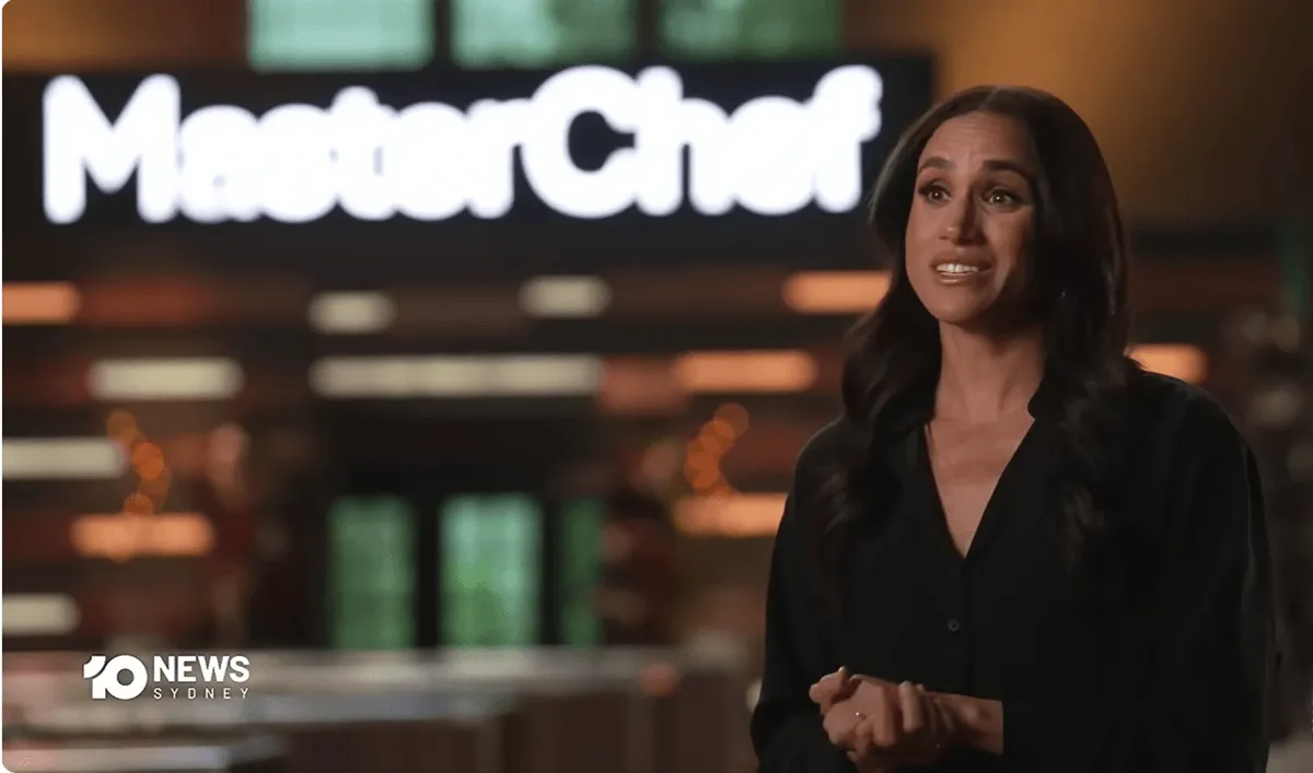 Screenshot of Meghan Markle on the set of 'MasterChef Australia'