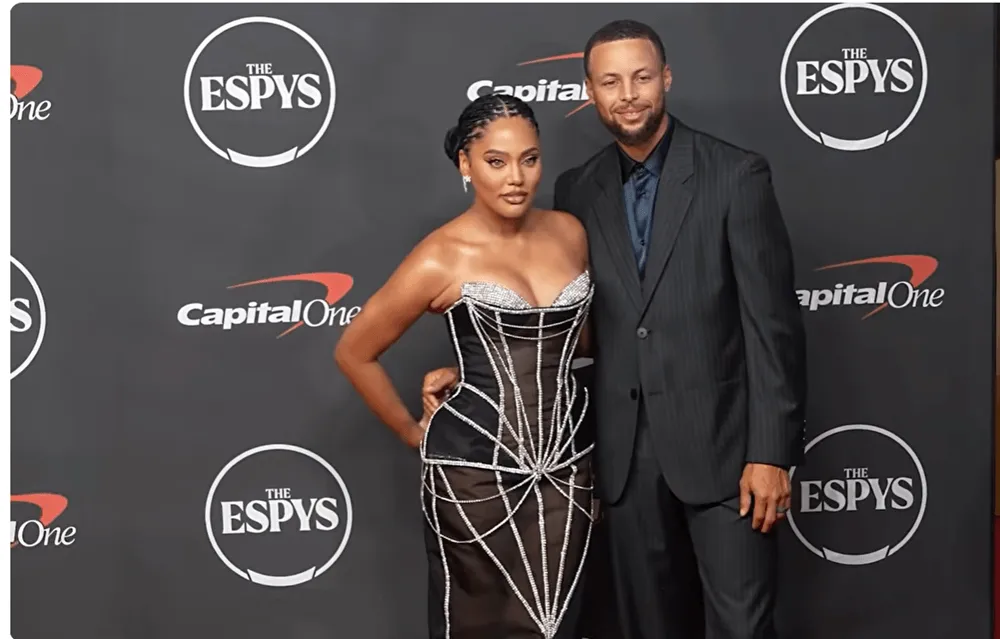 Screenshot of Steph Curry and Ayesha Curry on the red carpet the 2026 ESPYS