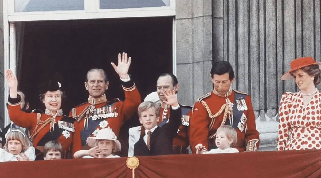 Screenshot of royal family during 1986 Trooping the Colour