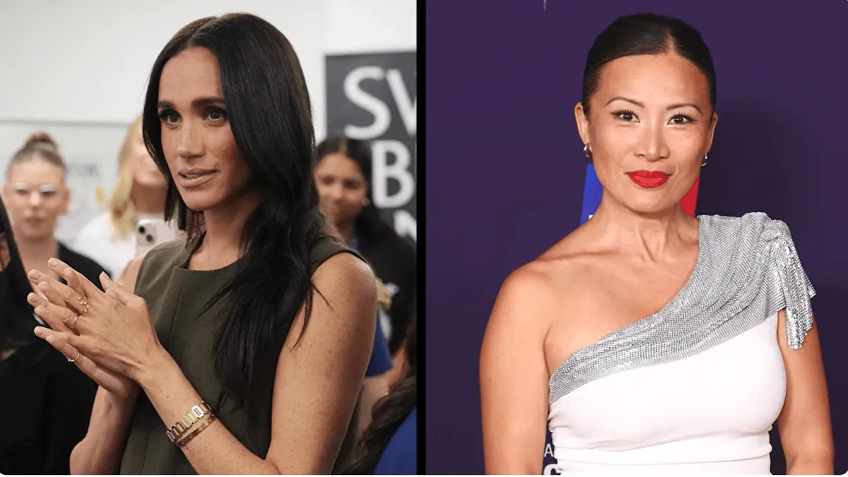 Screenshots of Meghan Markle and Poh Ling Yeow side-by-side