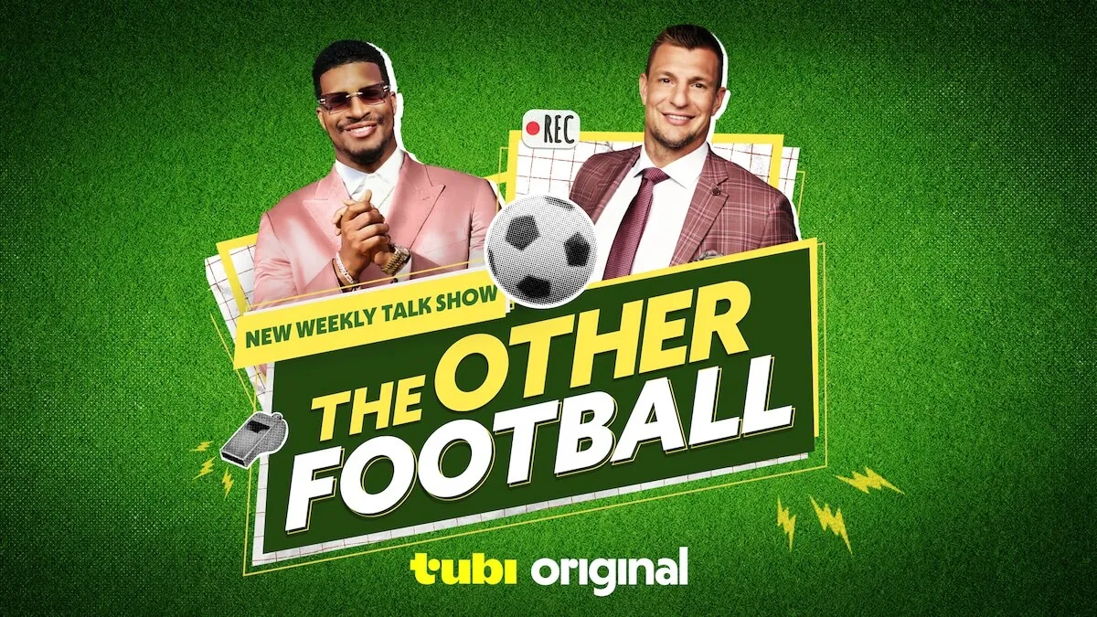Key art for 'The Other Football' featuring Jameis Winston and Rob Gronkowski