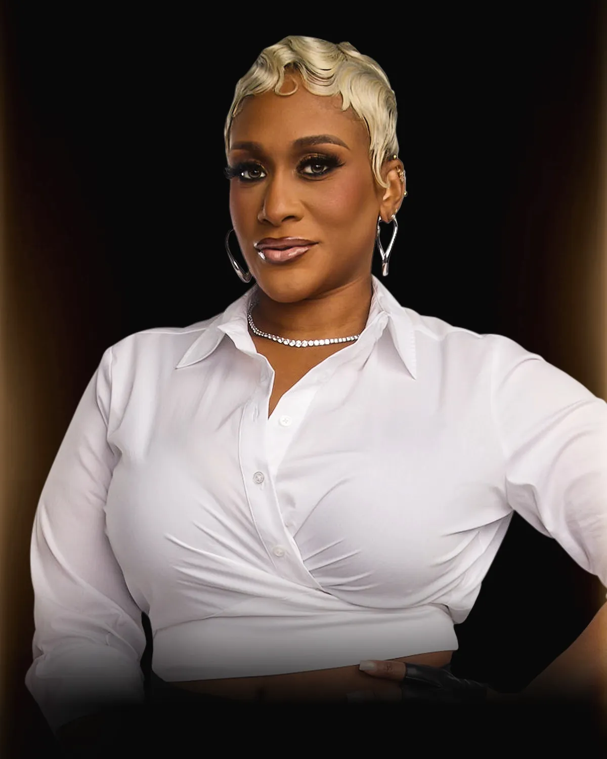 Portrait of Roe Grady-Pichardo from 'Heart & Hustle: Houston' wearing a white shirt against a black background