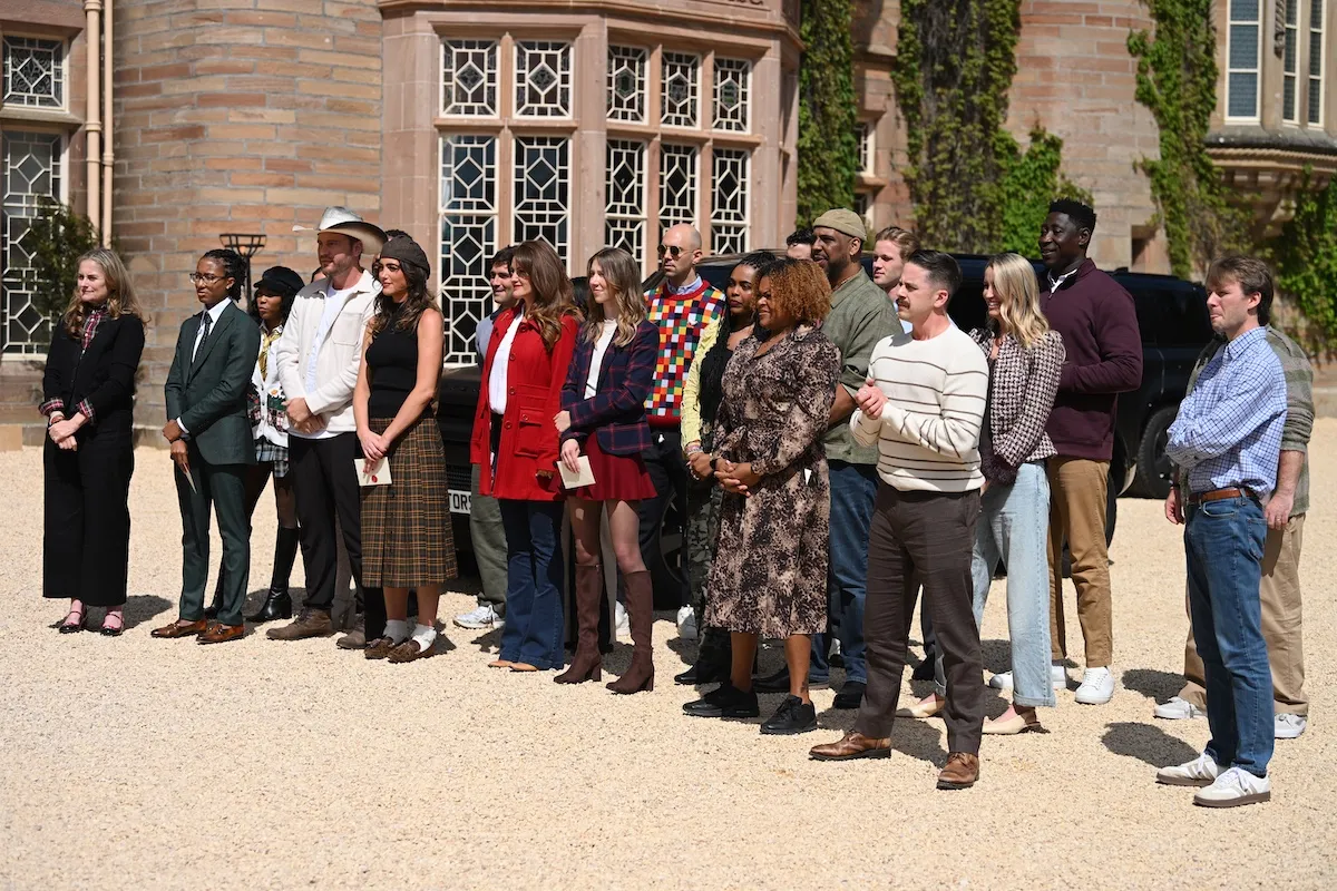 The Traitors New Blood cast in front of the castle