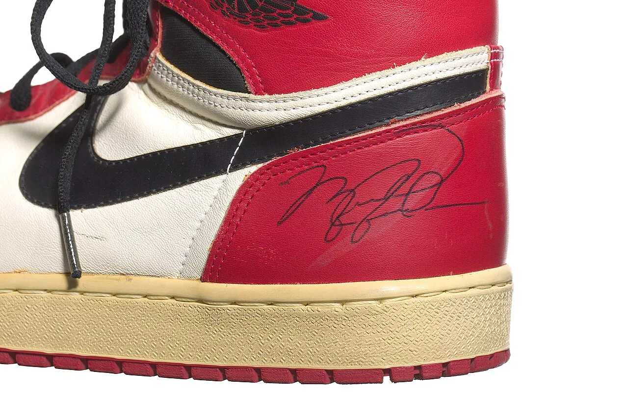 An original pair of Air Jordan 1s, signed by Michael Jordan