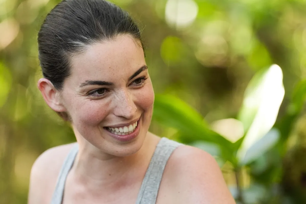 Linnea from 'Survivor' 51, with her dark hair pulled pack and wearing a tank top