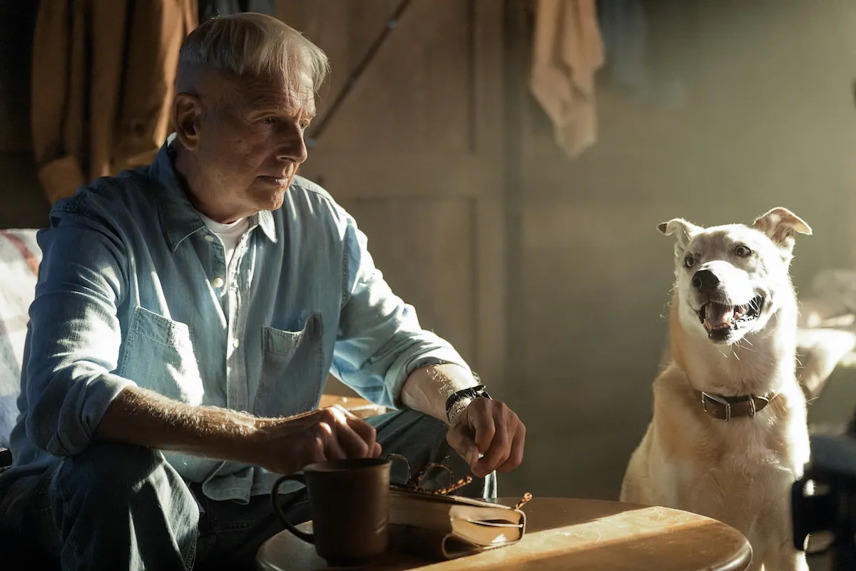Gibbs sitting next to a dog in the 'NCIS: Origins' Season 3 premiere
