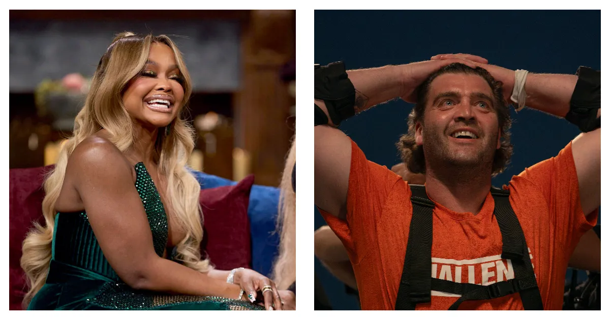 Side by side photos of Phaedra Parks, in green, and CT Tamburello, wearing an orange Challenge T-shirt