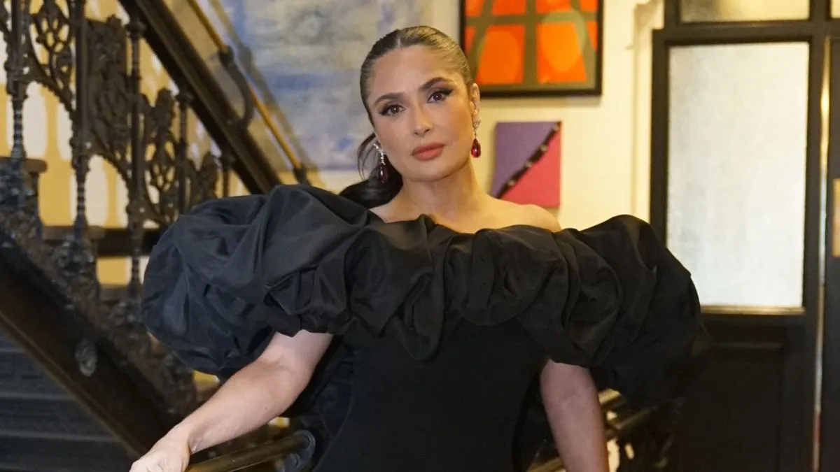 Salma Hayek stuns in a sheer black dress. (Image Credit: Instagram/@salmahayek)