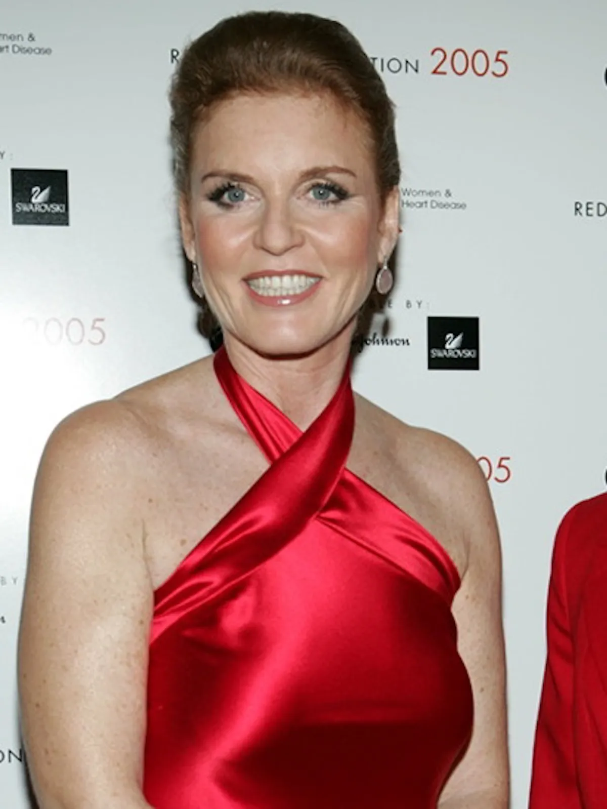 Sarah Ferguson in a red halter-neck dress