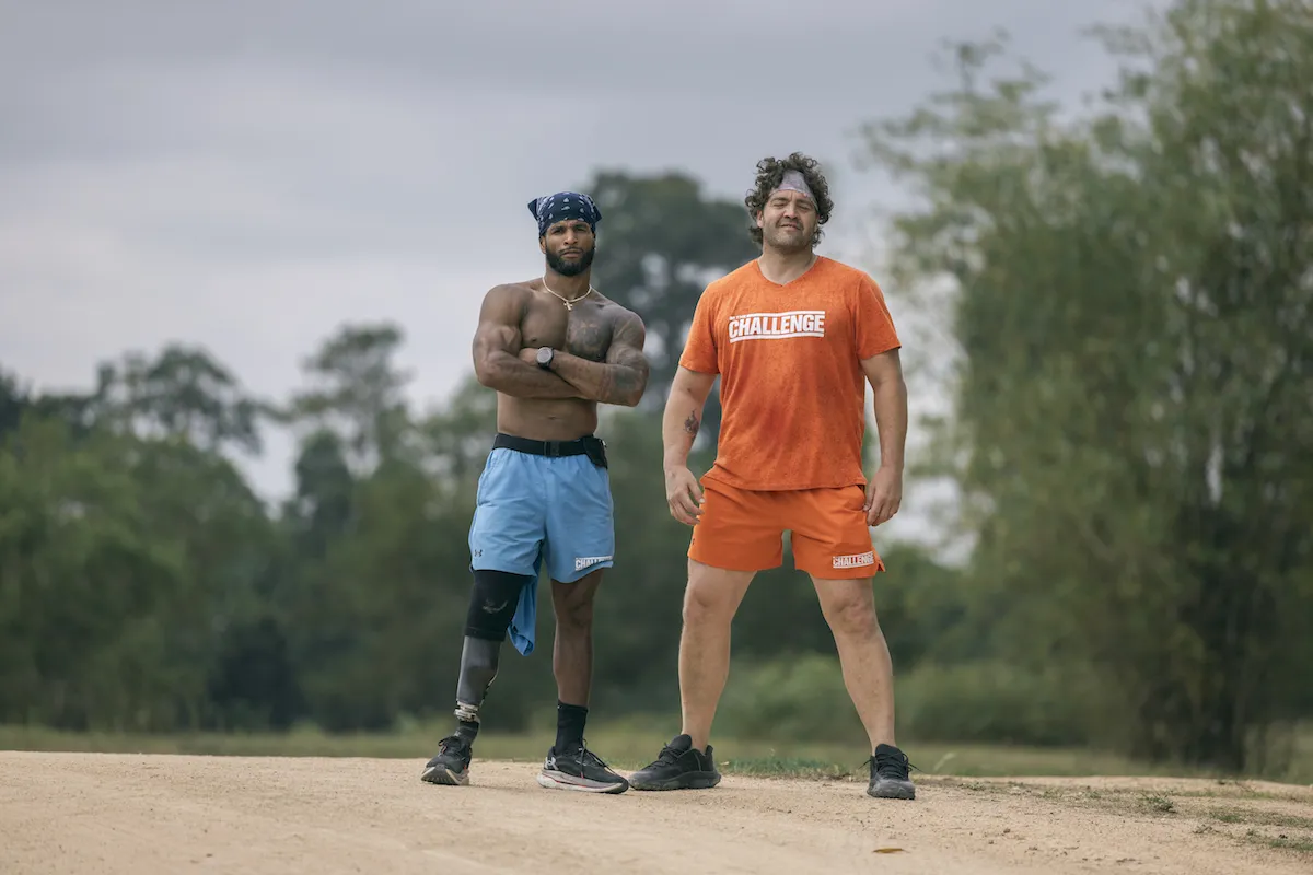 Nelson Thomas, wearing blue shorts, and CT Tamburello, in orange, in 'The Challenge' Season 42