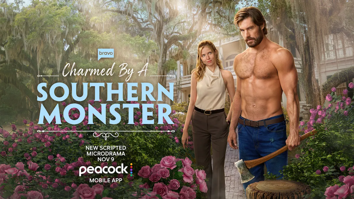 Key art for Charmed by a Southern Monster featuring shirtless Craig Conover holding an ax