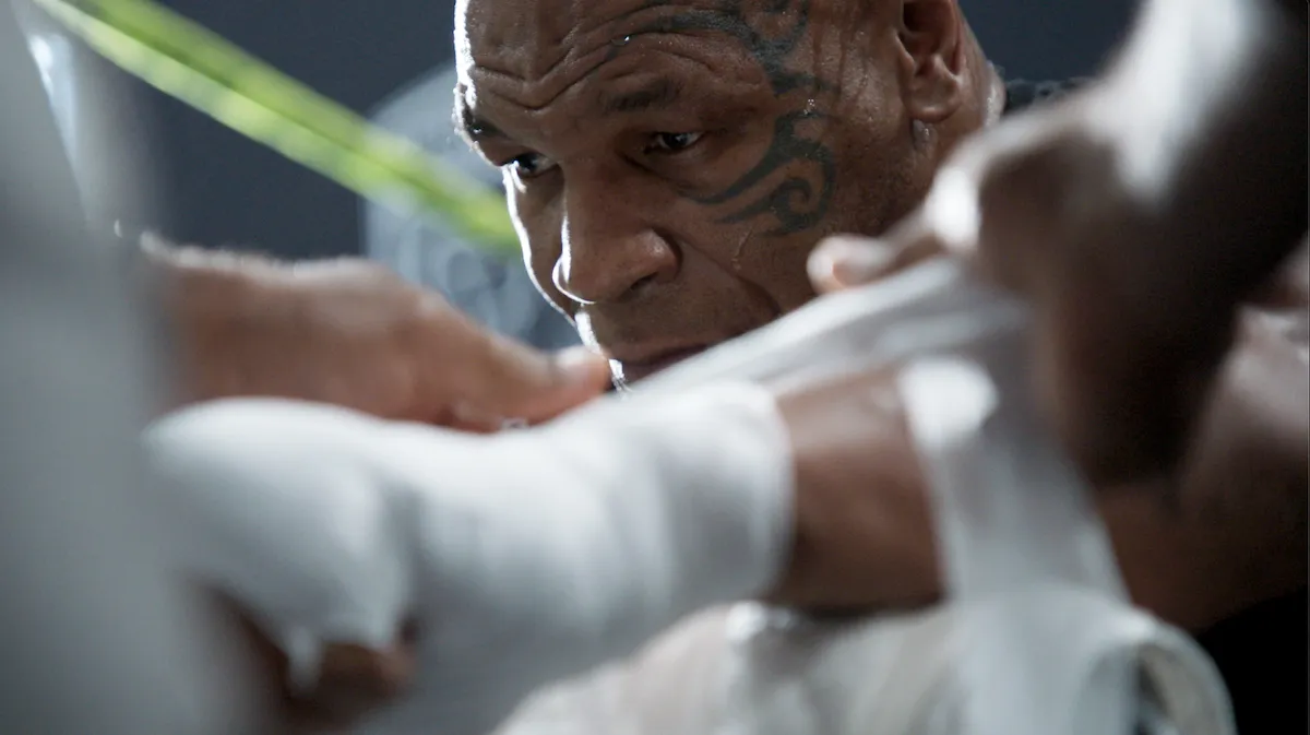 Close up of Mike Tyson in the ring in Netflix's 'Countdown Paul vs Tyson'