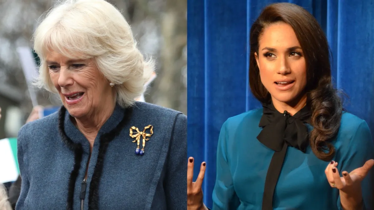 Queen Camilla could beat Meghan Markle with a surprise move. (Image Credit: (L) 1O3A9393, CC BY-SA 2.0, via Wikimedia Commons, (R) Genevieve, CC BY 2.0, via Wikimedia Commons)