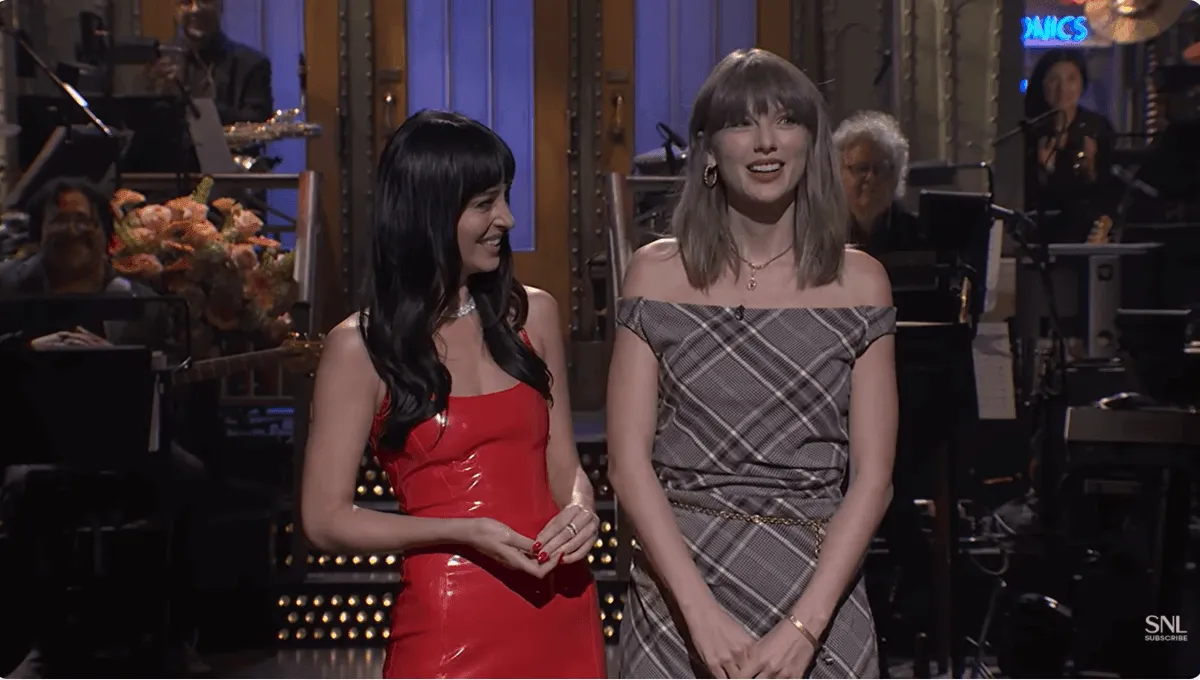 Screenshot of Dakota Johnson and Taylor Swift on 'Saturday Night Live'