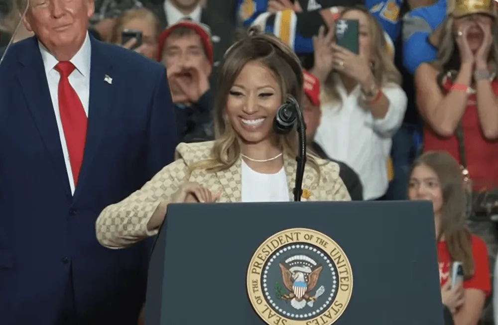 Screenshot of Nicki Minaj and Donald Trump at rally in Michigan