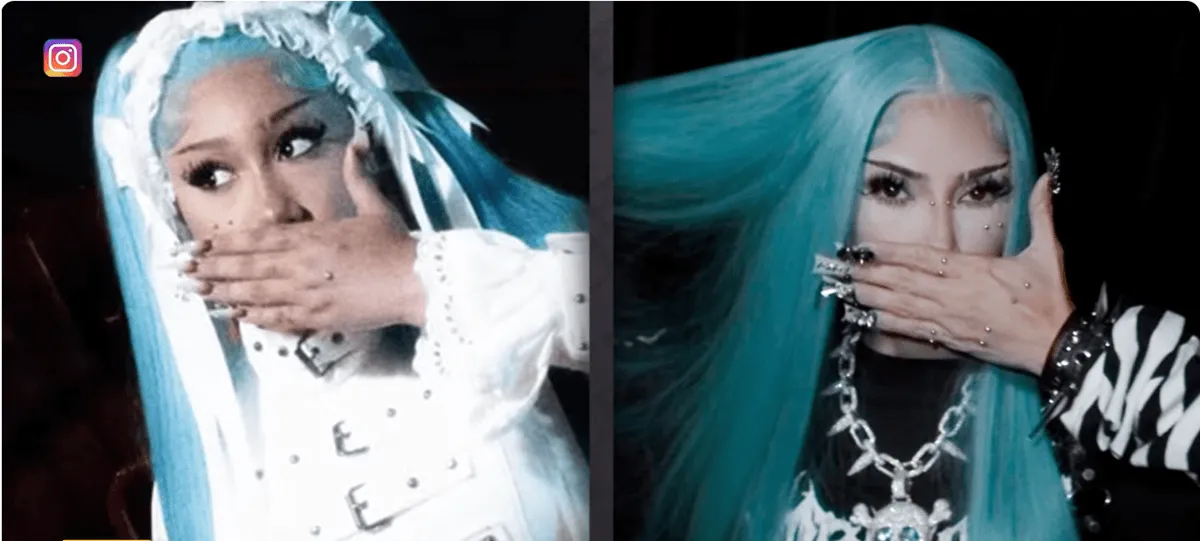 Side-by-side screenshots of North West and Kim Kardashian
