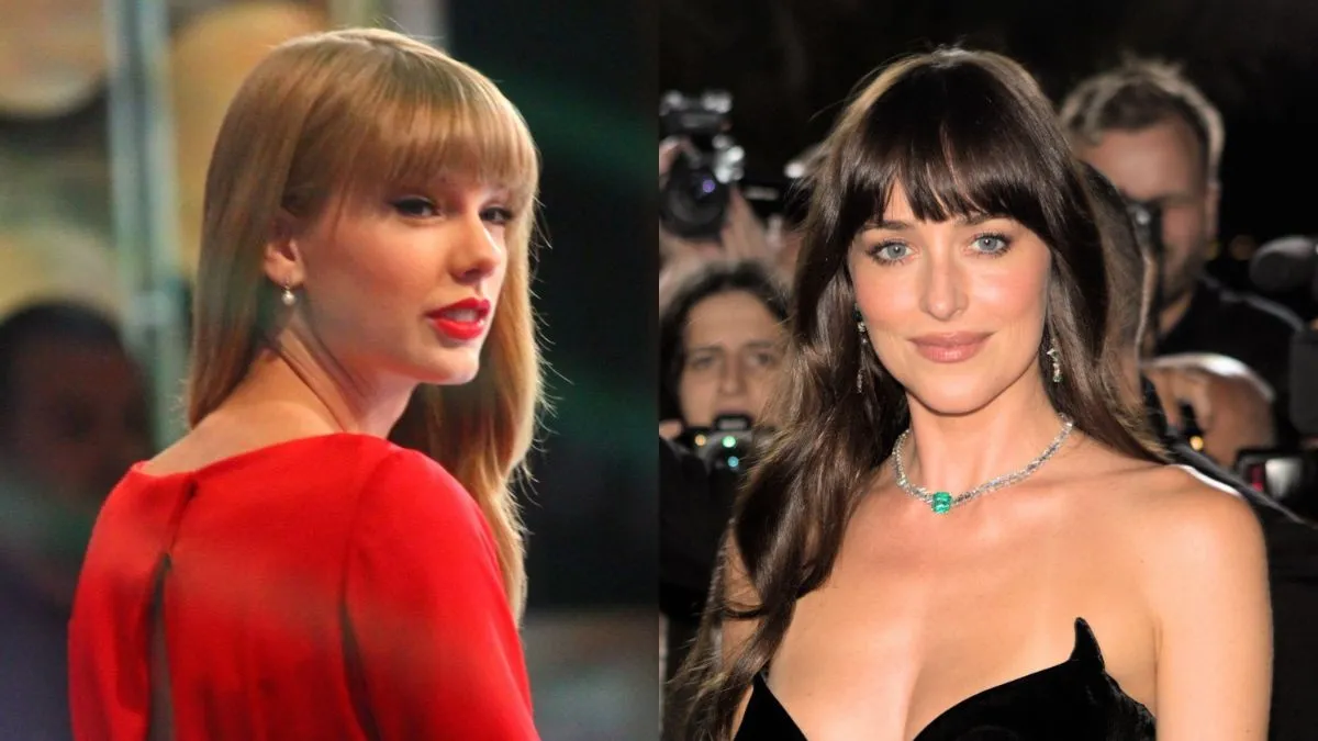 Taylor Swift crashes Dakota Johnson's SNL monologue. (Image Credit: (L)Paolo Villanueva from New York, USA, CC BY 2.0, via Wikimedia Commons (R)Jan Beránek, CC BY-SA 4.0, via Wikimedia Commons)