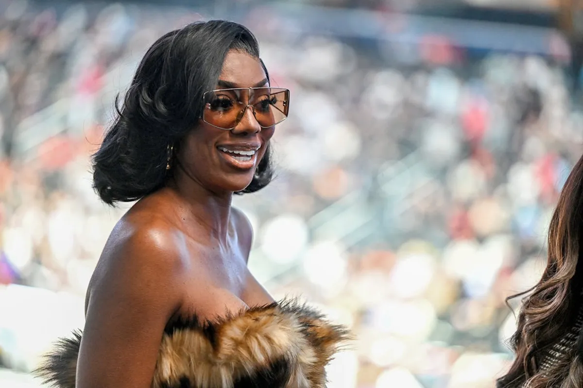 Wendy Osefo wearing sunglasses and a strapless dress in 'RHOP'