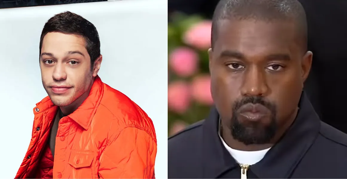 Side-by-side photos of Pete Davidson and Kanye West